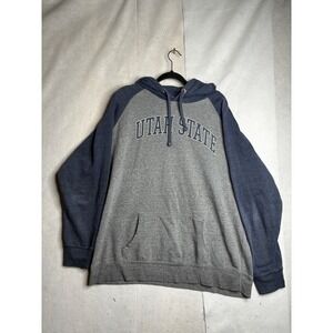 League Utah State University Aggies Triblend Raglan Hoodie Gray Navy 2XL